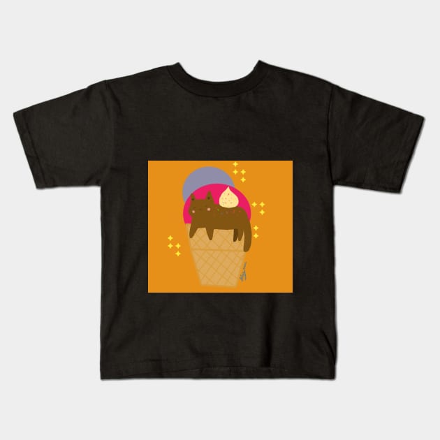 gato  helado ( fondo naranjo) Kids T-Shirt by bazardehima